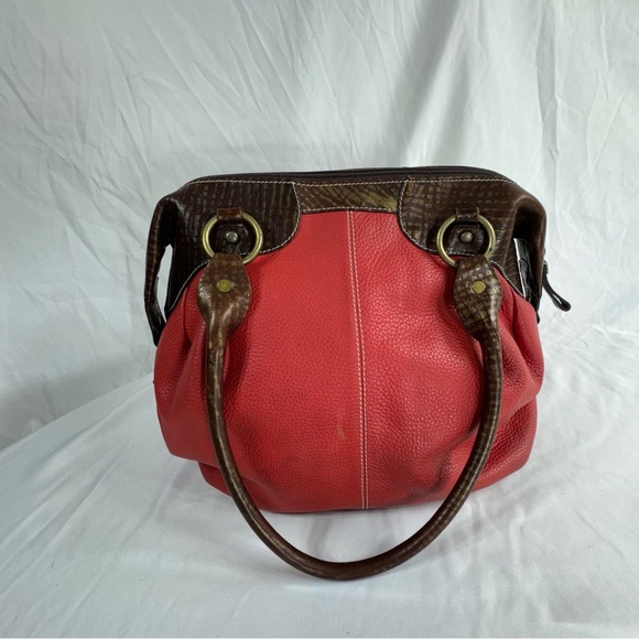 Puntotres Red Leather Large Rounded Satchel Hand Bag - Picture 2 of 12